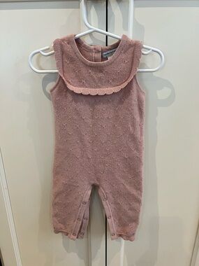cupcakes & cashmere light pink knit baby romper 3-6m